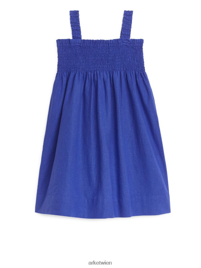 ARKET Gesmoktes Kleid aus Seersucker Blau Kinder 8RF08T1375 Kleidung