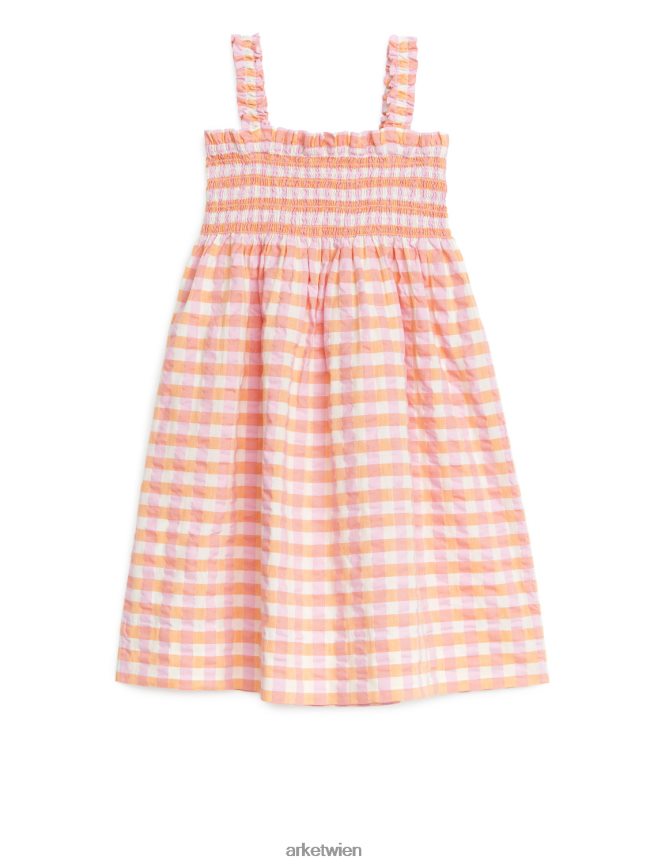ARKET Gesmoktes Kleid aus Seersucker orange/kariert Kinder 8RF08T1376 Kleidung