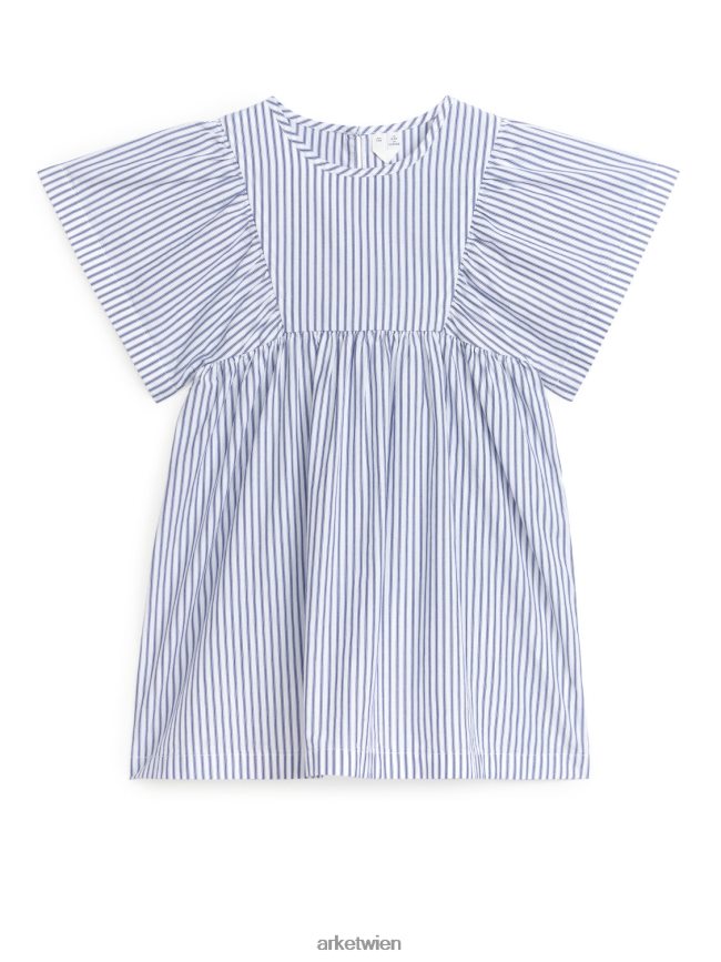 ARKET Kleid aus Baumwollpopeline weiß Blau Kinder 8RF08T1382 Kleidung