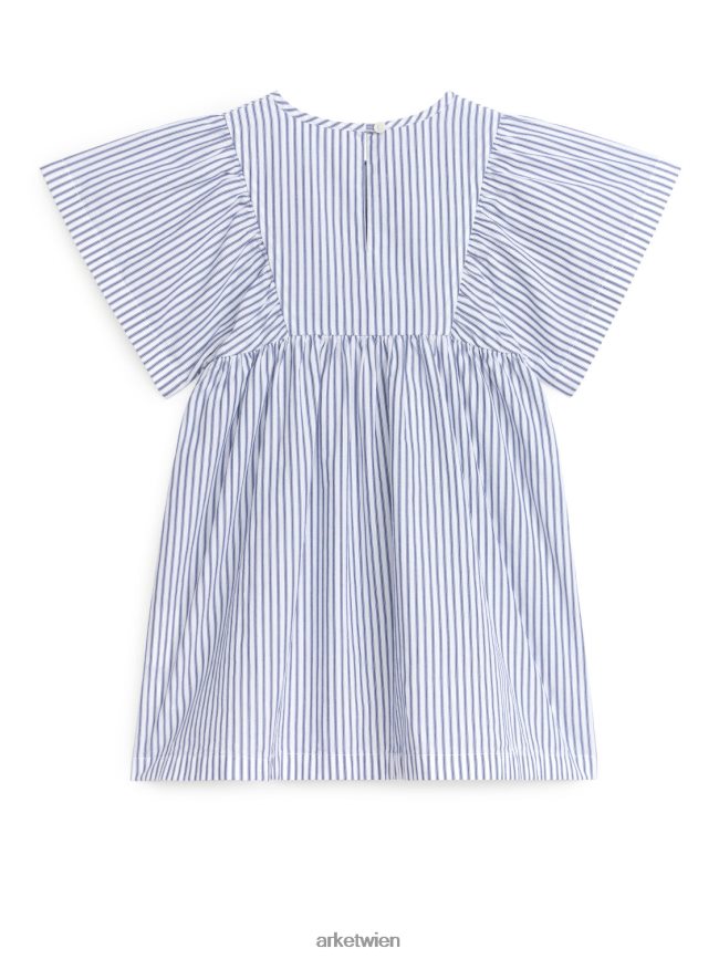 ARKET Kleid aus Baumwollpopeline weiß Blau Kinder 8RF08T1382 Kleidung