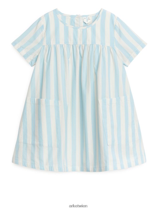 ARKET Kleid aus Pima-Baumwollpopeline weiß/hellblau Kinder 8RF08T1372 Kleidung