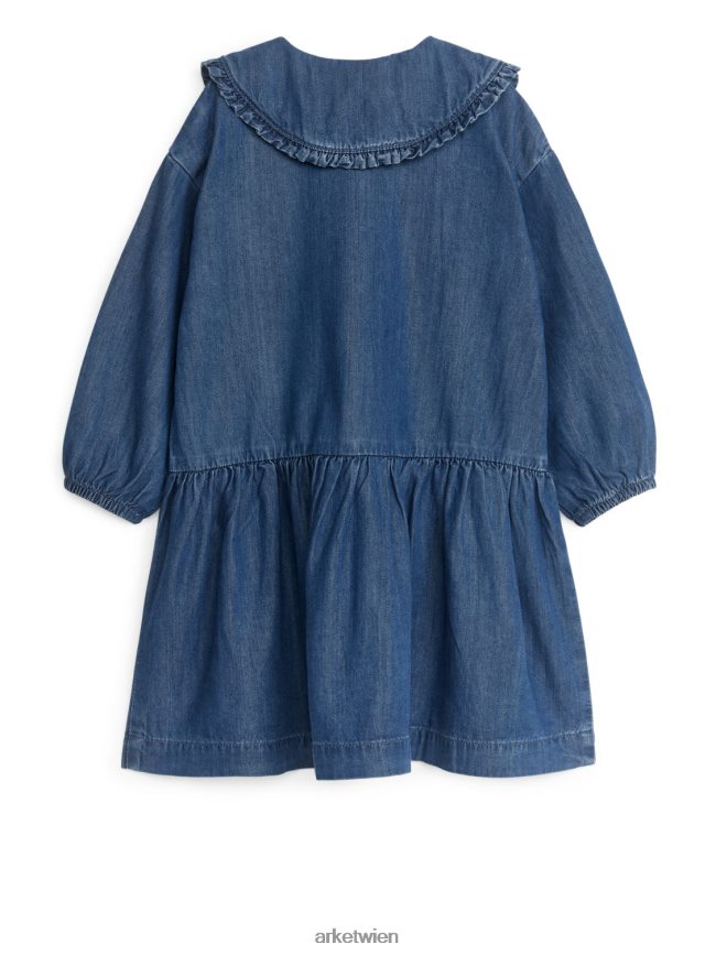 ARKET Rüschenkleid aus Flanell Blau Kinder 8RF08T1373 Kleidung