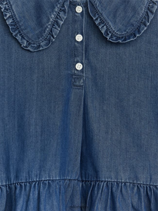 ARKET Rüschenkleid aus Flanell Blau Kinder 8RF08T1373 Kleidung