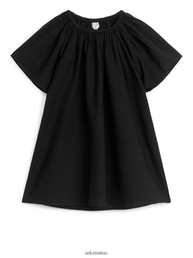 ARKET Weites Kleid aus Leinen und Baumwolle schwarz gewaschen Kinder 8RF08T1380 Kleidung