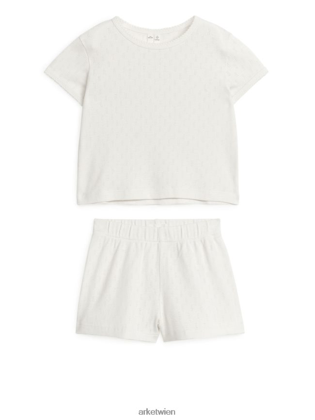 ARKET Kurzes Pointelle-Pyjama-Set cremefarben Kinder 8RF08T1668 Kleidung