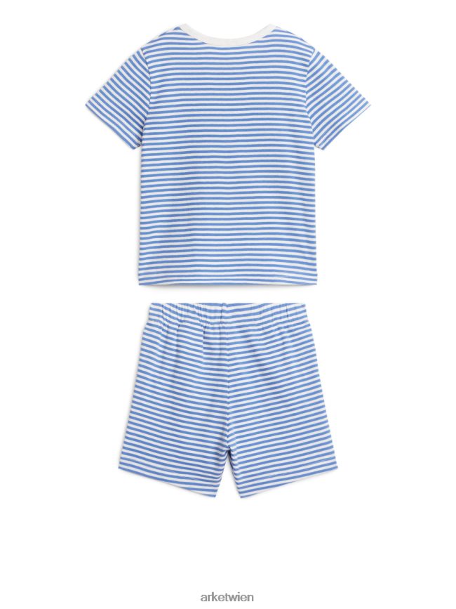 ARKET Kurzes Pyjama-Set aus Jersey Blau Weiss Kinder 8RF08T1669 Kleidung