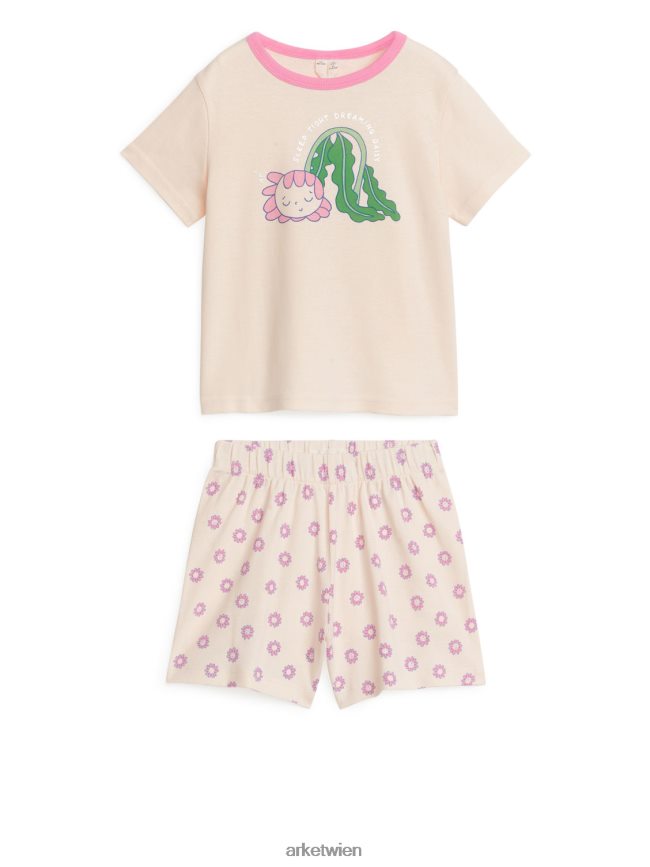 ARKET Kurzes Pyjama-Set aus Jersey hellorange/Blume Kinder 8RF08T1664 Kleidung