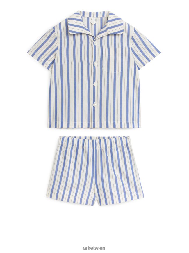 ARKET Pyjama-Set aus Baumwolle Blau Weiss Kinder 8RF08T1666 Kleidung