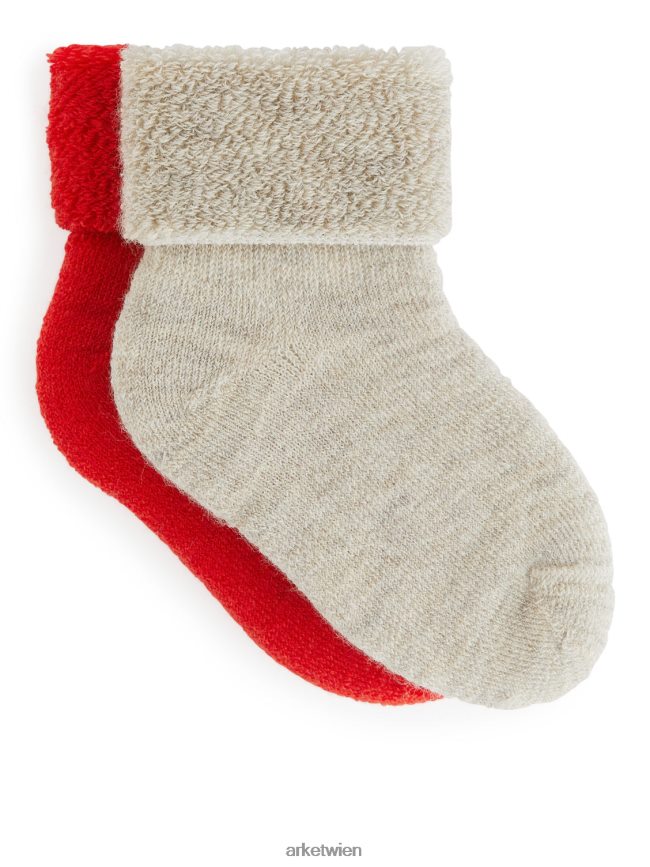 ARKET Babysocken aus Wollfrottee, 2 Paar rot/beige Kinder 8RF08T1789 Kleidung