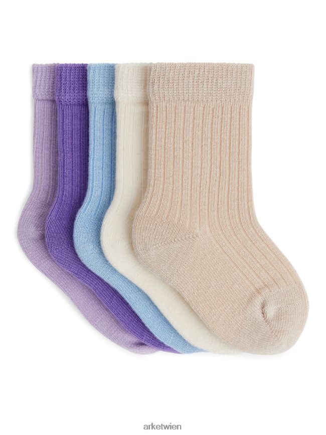 ARKET Rippstrick-Babysocken, 5 Paar lila/beige Kinder 8RF08T1730 Kleidung