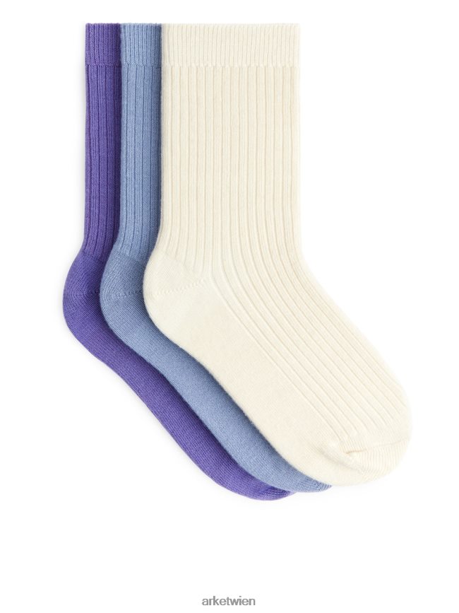 ARKET Rippstricksocken, 3 Paar cremefarben/lila/lila Kinder 8RF08T1597 Kleidung