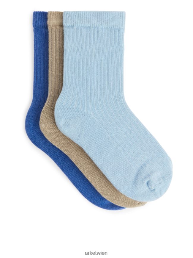ARKET Rippstricksocken, 3 Paar taube/braun/blau Kinder 8RF08T1606 Kleidung