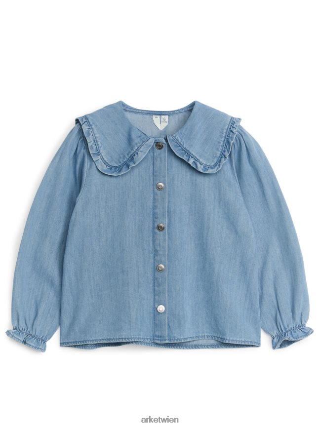ARKET Jeansbluse mit Rüschen Blau Kinder 8RF08T1438 Kleidung