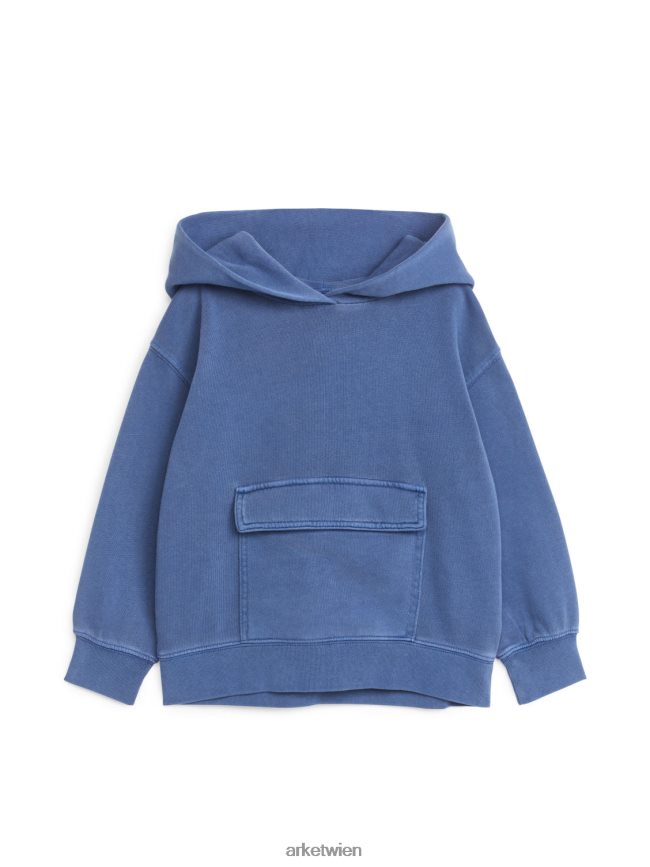 ARKET Kapuzenpullover mit Vordertasche blau gewaschen Kinder 8RF08T1432 Kleidung