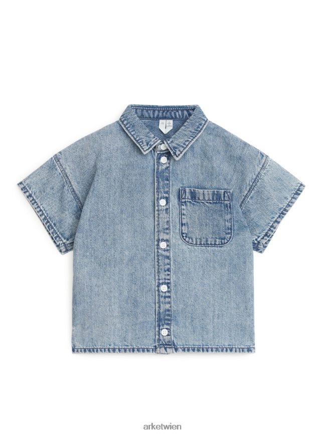 ARKET Kurzarm-Jeanshemd staubiges Blau Kinder 8RF08T1495 Kleidung