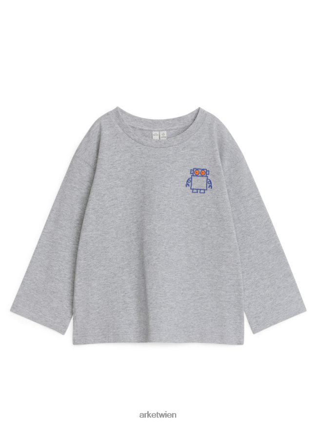 ARKET Langarm-T-Shirt Graumelange/Roboter Kinder 8RF08T1485 Kleidung