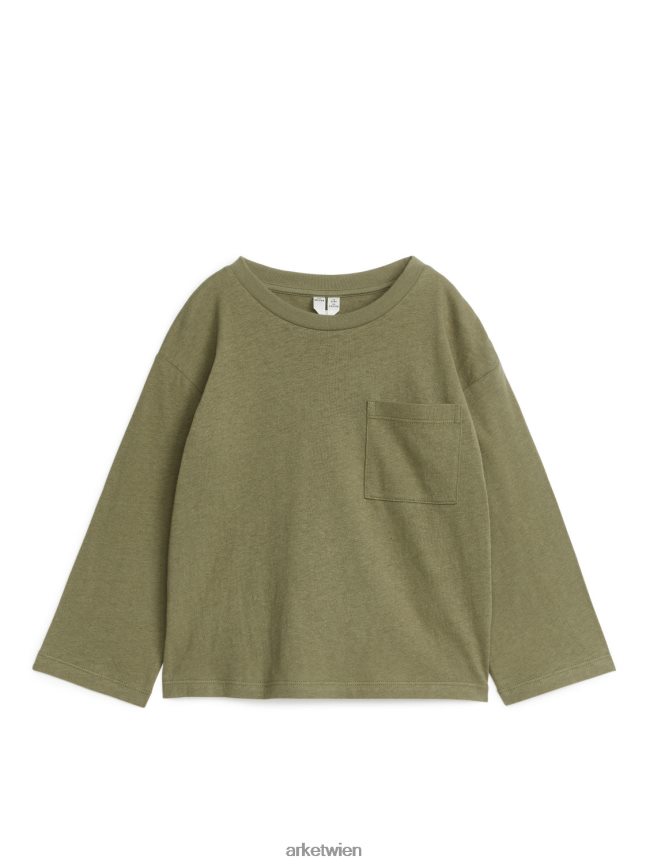 ARKET Langarm-T-Shirt aus Leinenmischung Khakigrün Kinder 8RF08T1483 Kleidung