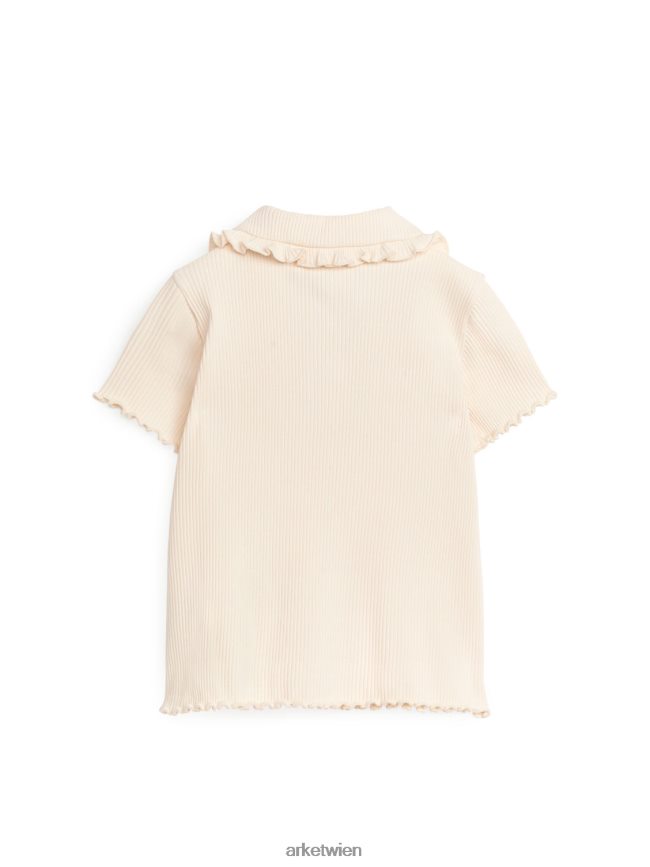 ARKET Oberteil aus geripptem Jersey mit Rüschenkragen Beige Kinder 8RF08T1466 Kleidung