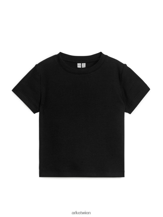 ARKET Tailliertes, geripptes T-Shirt cremefarben Kinder 8RF08T1486 Kleidung