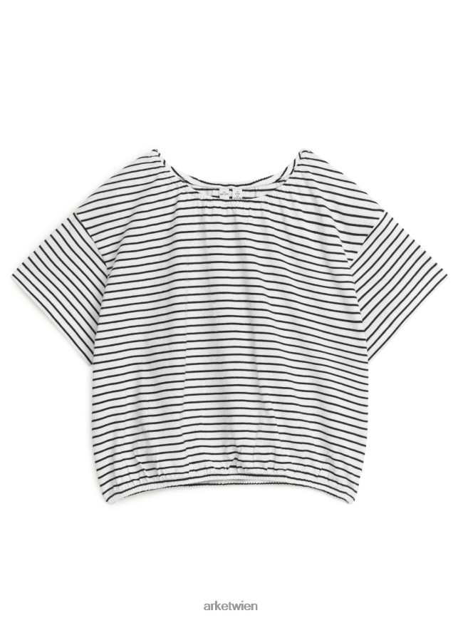 ARKET Voluminöses Jersey-Oberteil mit Raffungen schwarzer Streifen Kinder 8RF08T1471 Kleidung