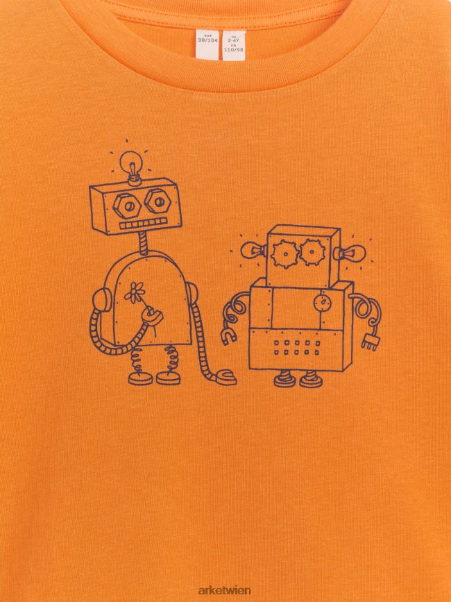 ARKET übergroßes T-Shirt Orange/Roboter Kinder 8RF08T1482 Kleidung