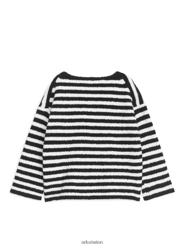ARKET Flauschiger, kastenförmiger Pullover Schwarz-Weiss Kinder 8RF08T1523 Kleidung