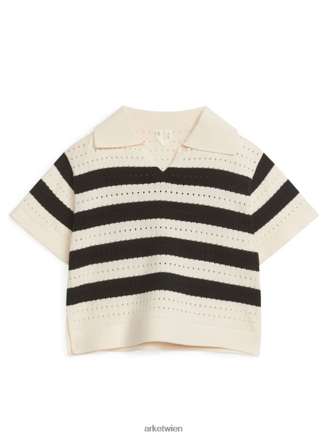 ARKET Kurzärmliger Pointelle-Pullover schwarzer Streifen Kinder 8RF08T1480 Kleidung