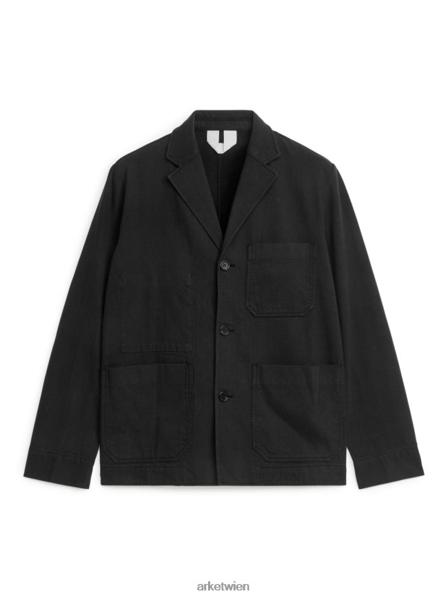 ARKET Lässiger Blazer aus Baumwoll-Leinen Schwarz Männer 8RF08T1148 Kleidung