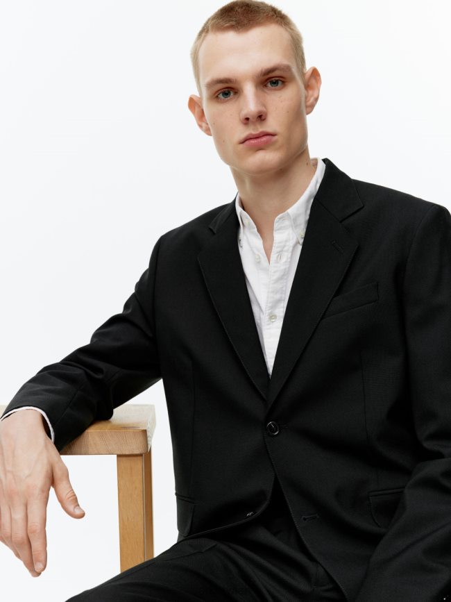 ARKET moderner Blazer Hopsack Schwarz Männer 8RF08T1151 Kleidung