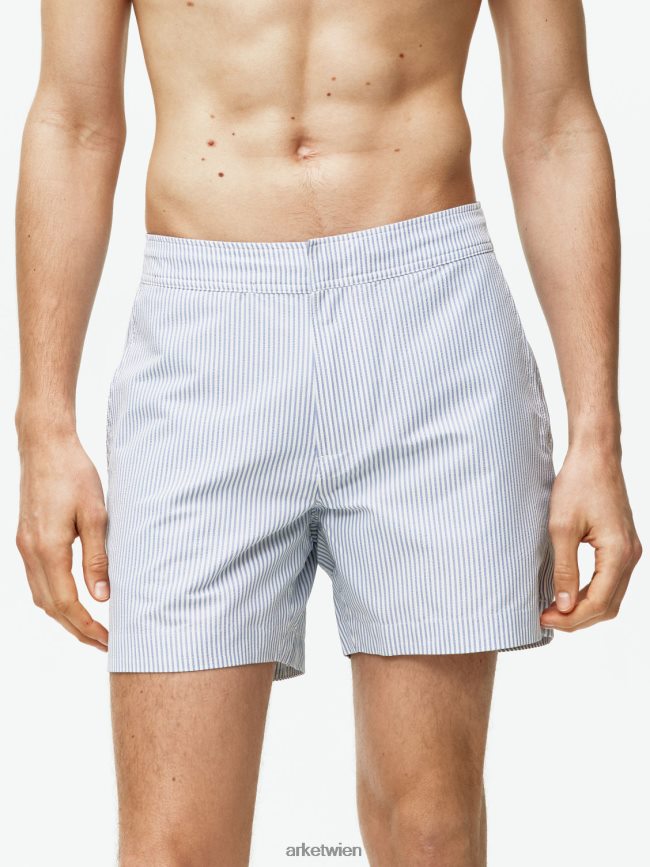 ARKET Badeshorts aus Seersucker weiß Blau Männer 8RF08T1143 Kleidung