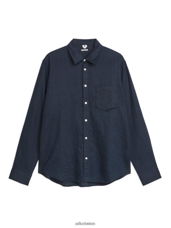 ARKET Leinenhemd mit normaler Passform Dunkelblau Männer 8RF08T944 Kleidung