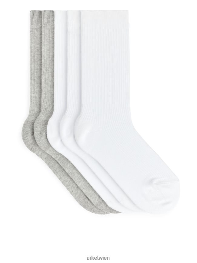 ARKET Baumwollrippsocken im 5er-Set weiß grau Männer 8RF08T571 Kleidung