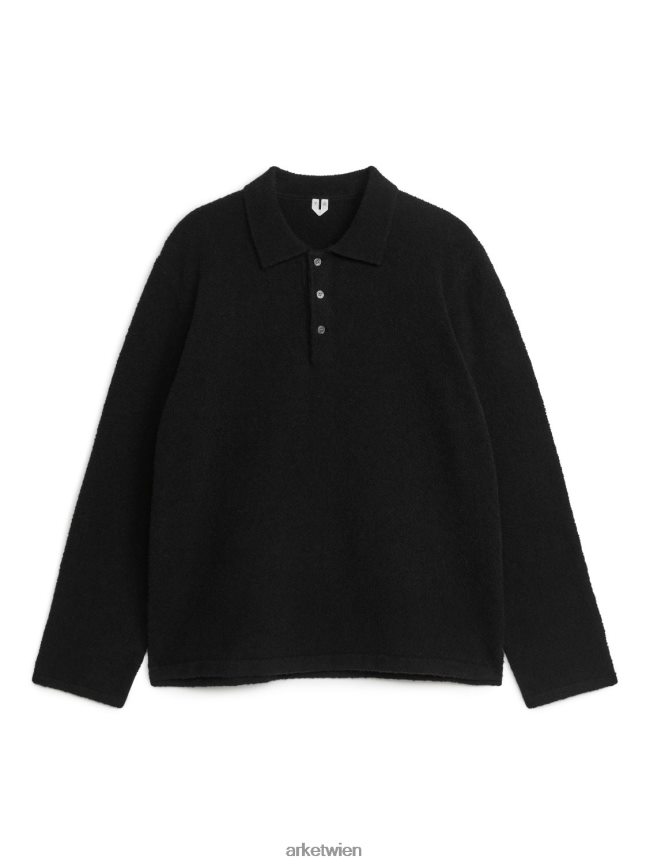 ARKET Gestricktes Poloshirt Schwarz Männer 8RF08T1178 Kleidung