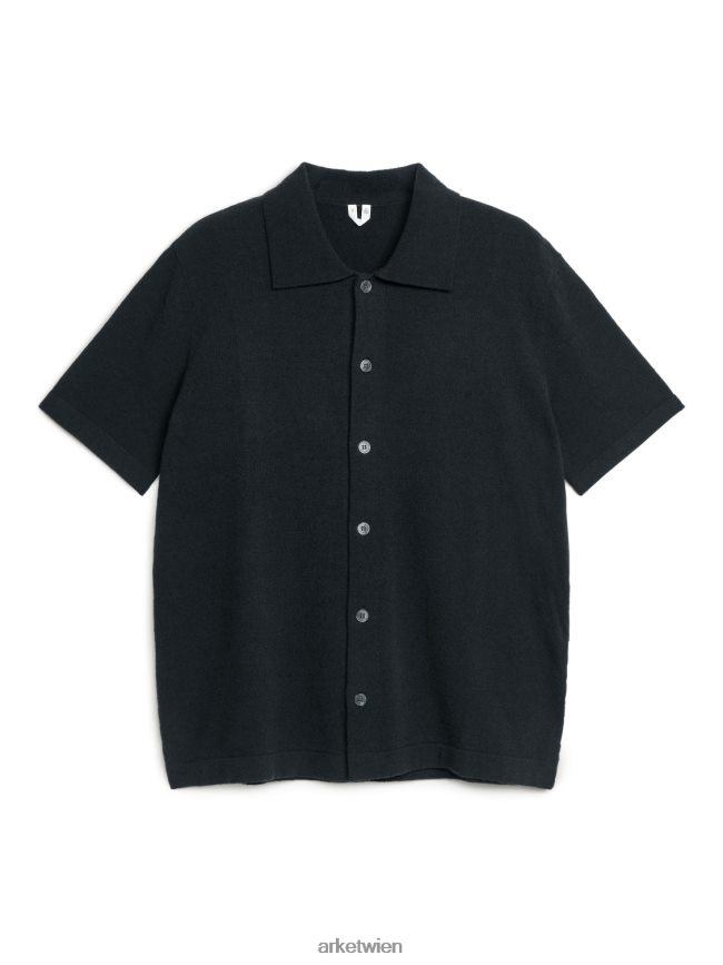 ARKET Kurzarm-Strickhemd Schwarz Männer 8RF08T949 Kleidung