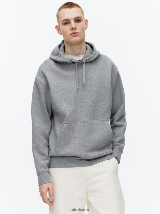 ARKET Lässiger Frottee-Hoodie graue Melange Männer 8RF08T921 Kleidung