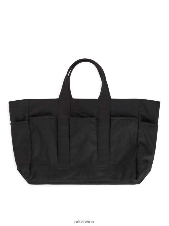 ARKET Canvas-Einkaufstasche mit mehreren Taschen Schwarz unisex 8RF08T749 Taschen