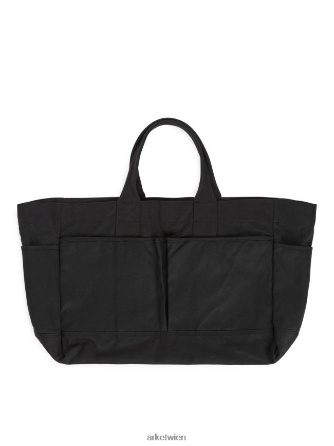 ARKET Canvas-Einkaufstasche mit mehreren Taschen Schwarz unisex 8RF08T749 Taschen
