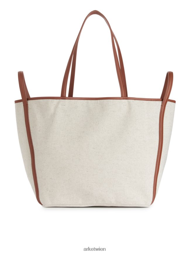 ARKET Canvas-Tasche mit Lederdetails gebrochenes Weiß/Cognac unisex 8RF08T750 Taschen