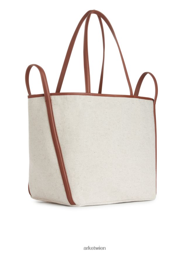 ARKET Canvas-Tasche mit Lederdetails gebrochenes Weiß/Cognac unisex 8RF08T750 Taschen