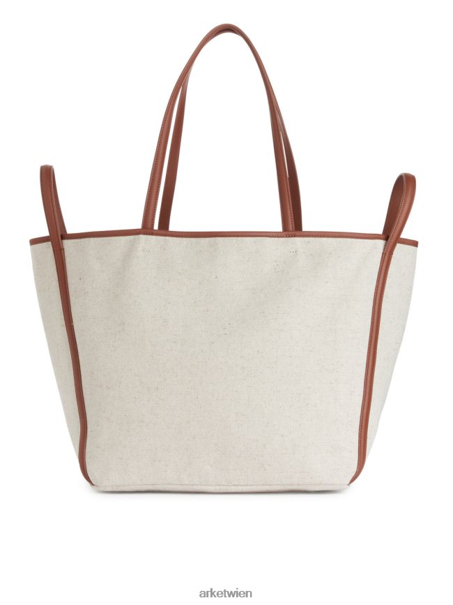 ARKET Canvas-Tasche mit Lederdetails gebrochenes Weiß/Cognac unisex 8RF08T750 Taschen