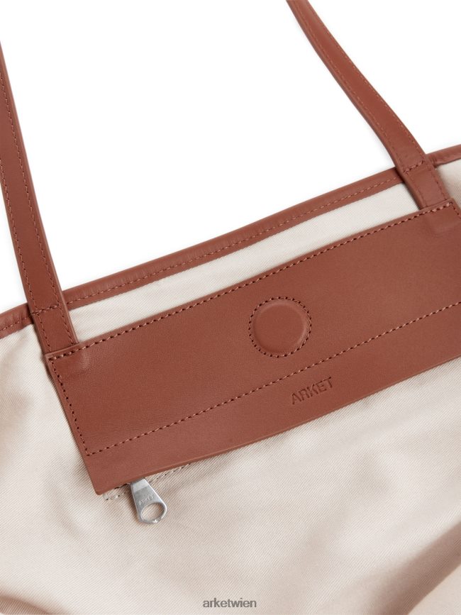 ARKET Canvas-Tasche mit Lederdetails gebrochenes Weiß/Cognac unisex 8RF08T750 Taschen