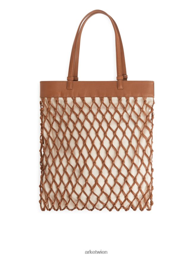 ARKET Geflochtene Ledertasche braun/cremeweiß unisex 8RF08T771 Taschen