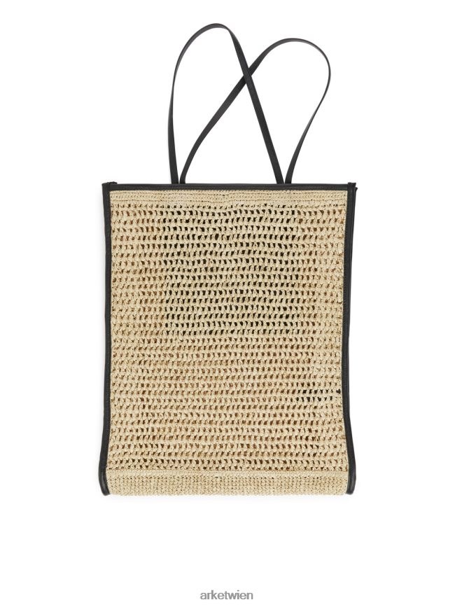 ARKET Strohtasche mit Lederdetails beige/schwarz unisex 8RF08T748 Taschen