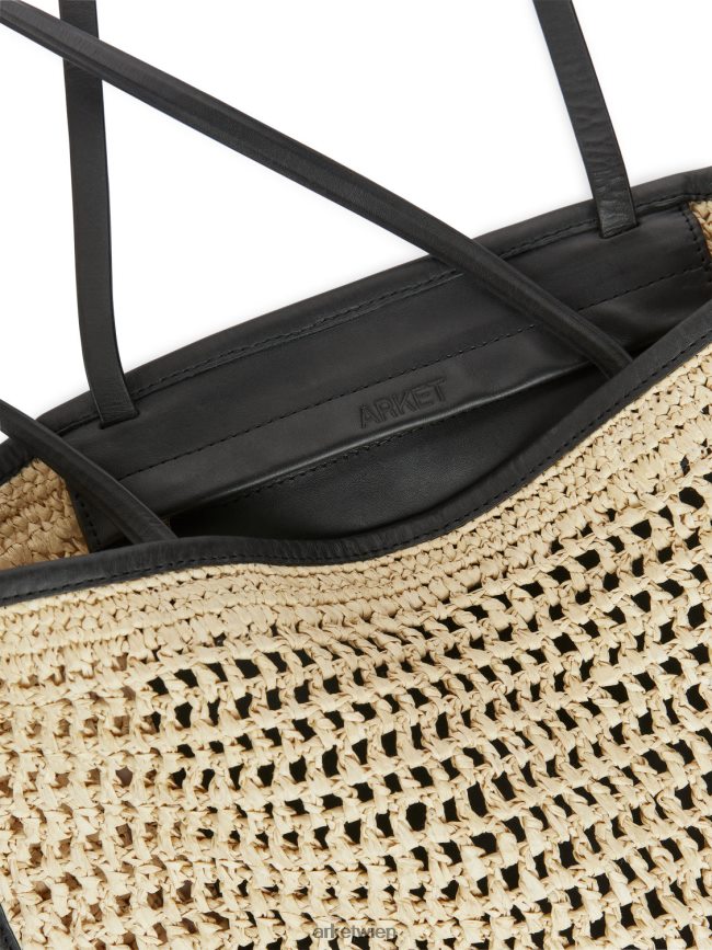 ARKET Strohtasche mit Lederdetails beige/schwarz unisex 8RF08T748 Taschen