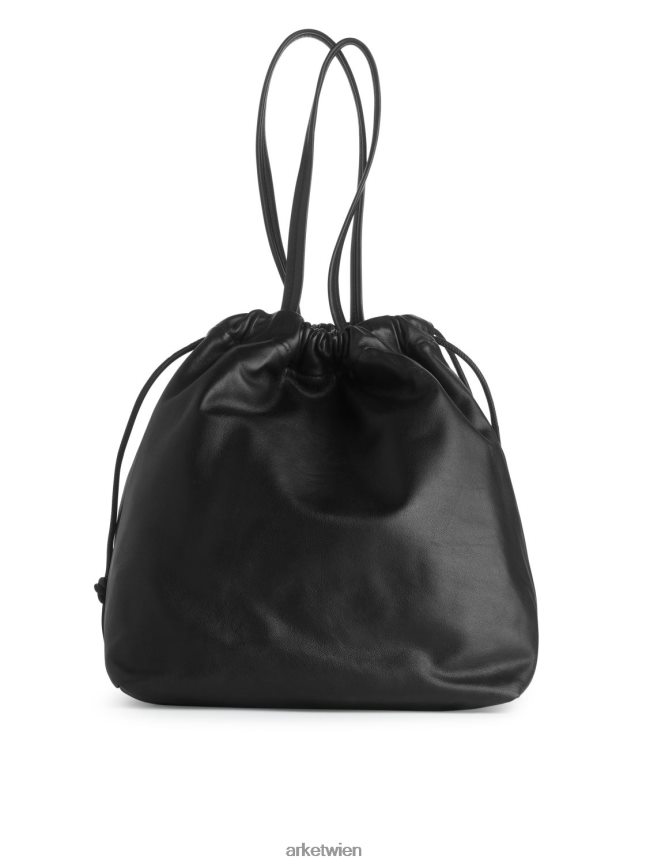 ARKET Tragetasche aus Leder mit Kordelzug Schwarz unisex 8RF08T746 Taschen